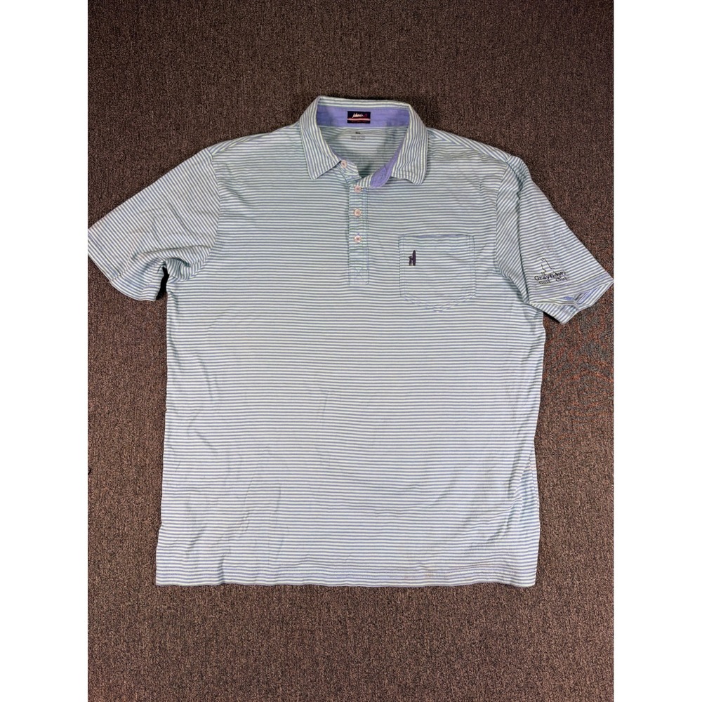 Johnnie-O Mens XL Grayhawk Golf Club Polo Shirt Striped Cotton Blue Green